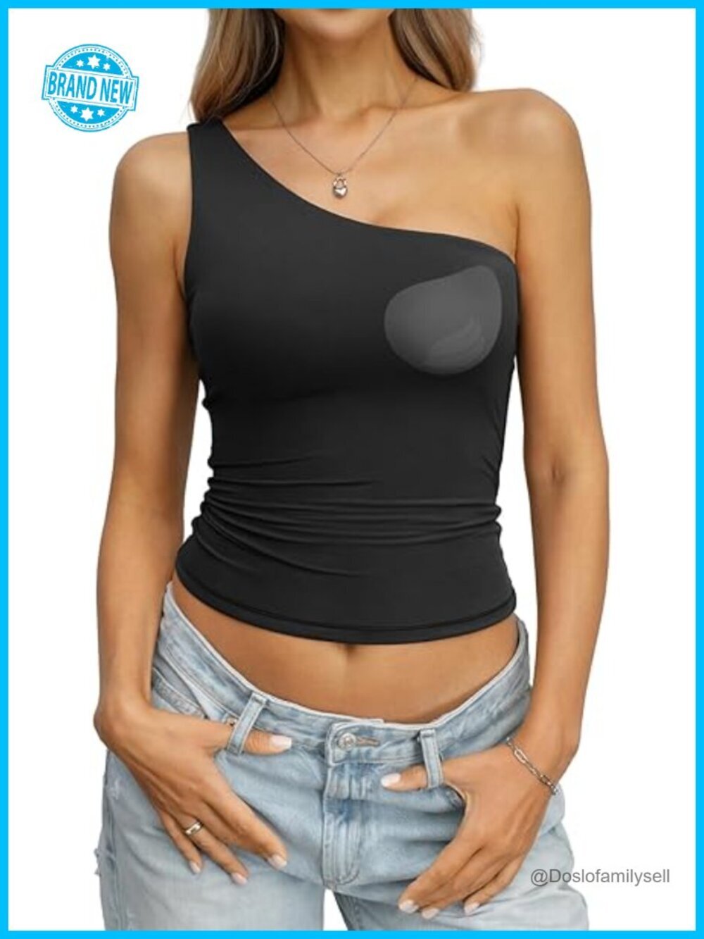 Double Lined One Shoulder Crop Tank Top with Built in Bra